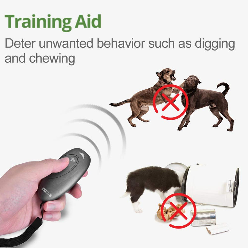 MODUS Ultrasonic Dog Barking Deterrent, 2-in-1 Dog Training and Bark Control Device, Anti-Barking Device, Control Range of 16.4 Ft, Wrist Strap, Battery Included, LED Indicate, Indoor and Outdoor Grey - PawsPlanet Australia