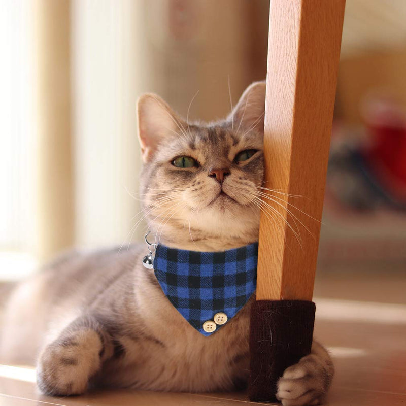 Bow Tie Cat Collar Bandana - 2 Packs Classic Plaid Checked Ginham Cat Collars with Scarf and Bow Tie - Adjustable Size with Bell - Perfect for Cats Puppy Small Dogs Bule Plaid 2 - PawsPlanet Australia