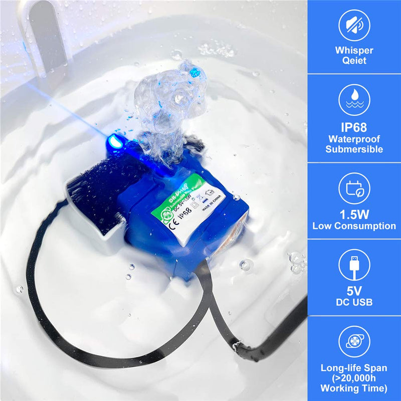 [Australia] - Touker Cat Fountain Pump Replacement, USB Powered Cat Water Fountain Pump with Led Lights, Replacement Pump for Veken Oyes Comsmart Beacon 80 Oz Wonder Creature 85 Oz Cat Fountain etc 