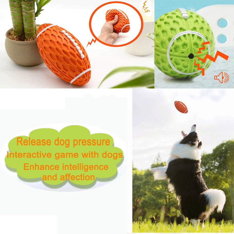 GENNYUE Chew and Squeaky Rugby Ball Non-Toxic Natural Rubber Pet Dogs Toy, Fun Interactive Pet Dogs Toy, IQ Treat Ball Toy, Teeth Cleaning, Bite Resistant for Dogs - PawsPlanet Australia