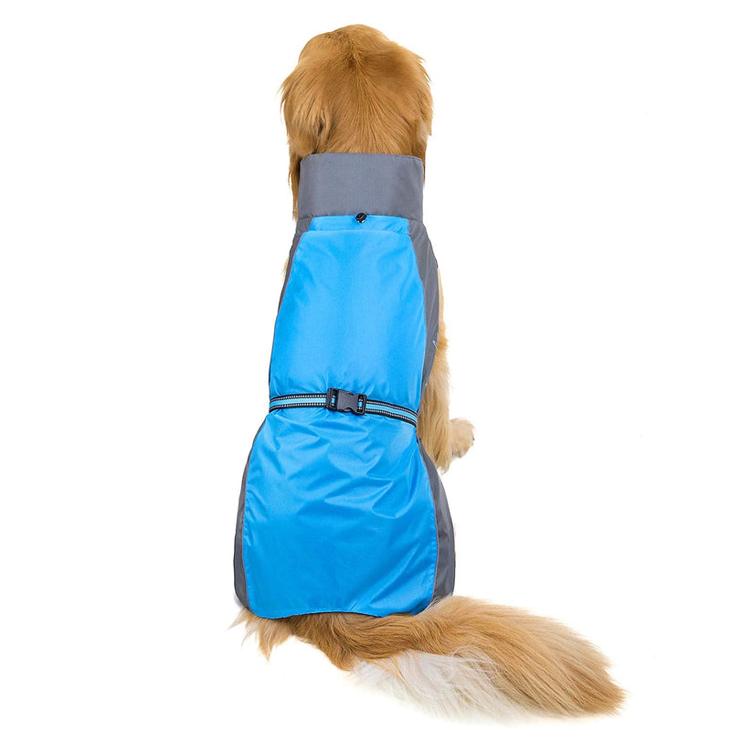 Ranphy Waterproof Dog Raincoat for Medium Large dogs Reflective Adjustable Breathable Jackets Mesh Line Poncho Clothes Outdoor Sports Pet Vest Coat Labrador Rainwear with High Neckline Collar Blue 3XL 3XL:(Back:45cm,Chest:65cm,Neck:40cm) blue and grey - PawsPlanet Australia