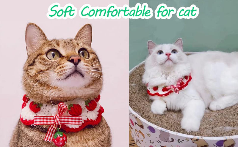 Handmade cat collar with safety release adjustable collar for kittens, puppies and small puppies strawberry S - PawsPlanet Australia