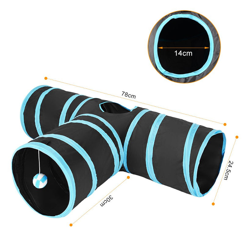 Asiv 3-Way Foldable play tunnel with shaky ball for Cat, Puppy, Kitten and rabbit - PawsPlanet Australia