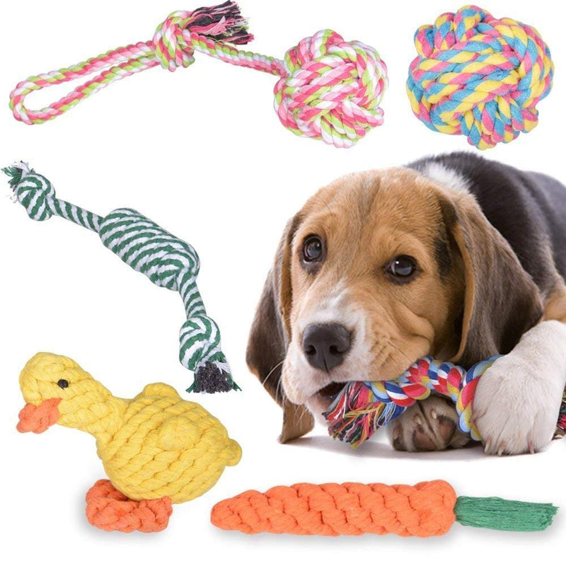 Achort Dog Rope Toy, 6 pcs Dog Toy Set Bone Tug Ball Rope Chew Toy for Pet Puppy Small Medium Dog, Durable Cotton Braided Rope Teething Toy for Dog Teeth Training Dental Health Cleaning - PawsPlanet Australia