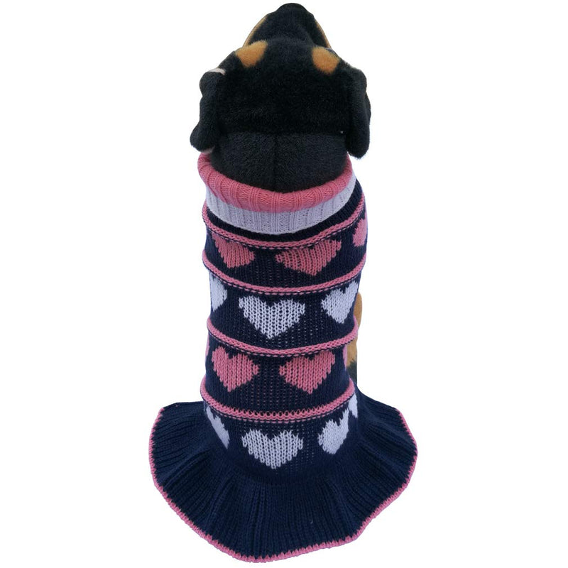 [Australia] - Jecikelon Pet Dog Long Sweaters Dress Knitwear Turtleneck Pullover Warm Winter Puppy Sweater Long Dresses X-Small Navy Heart 