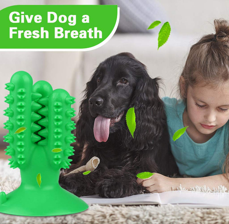 Dog Chew Toys Teeth Cleaning Toothbrush Toy with Suction Cup, Durable Puppy Teething Chew Toy Tough Pet Dental Oral Care Brushing Sticks Dogs Chewing Toys for Aggressive Chewers Small Medium Breed 13 cm Green - PawsPlanet Australia