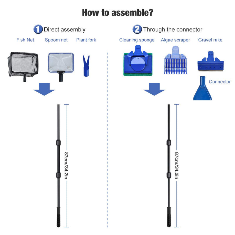 [Australia] - Songway 6 in 1 Aquarium Fish Tank Clean Set/Fish Net + Spoon Net + Gravel Rake +Plant Fork + Scraper + Sponge + Connector/Fish Tank Clean Maintenance Tools kit 