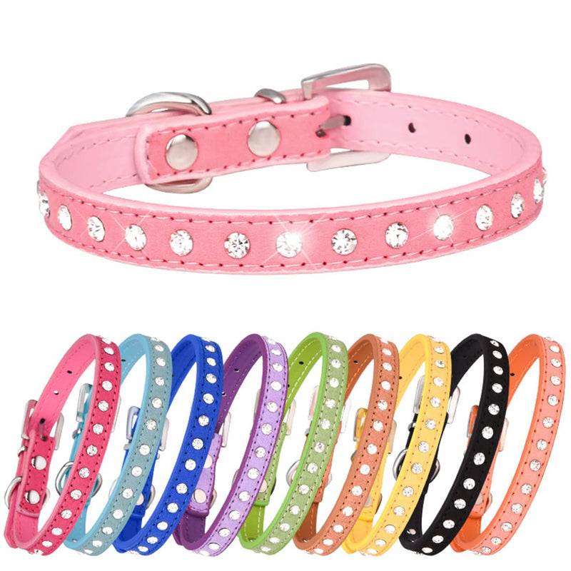 Hotlion Rhinestone Dog Collar Cute Crystal Diamond Cat Collar Soft Suede Leather Kitten Puppy Collars for Small Medium Pets Red XS X-Small (Neck 7.9"-10.2") - PawsPlanet Australia