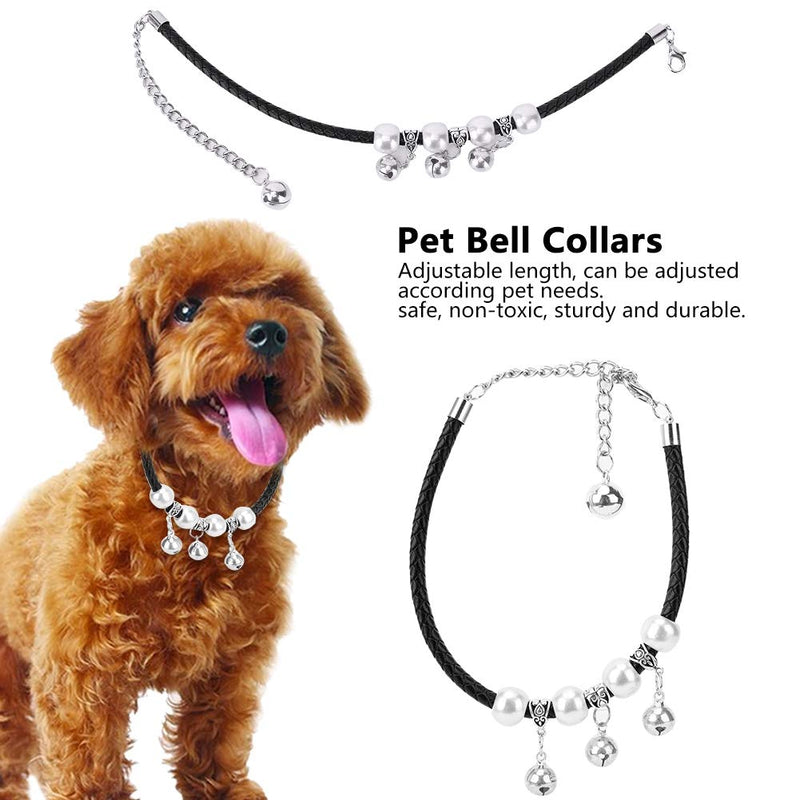 Pet Collar with Bell Adjustable Fashion Cute Dogs Cats Necklace PU Alloy Blue Red Pink Black Pet Supplies(XS, S, M, L, XL)(M-Black) - PawsPlanet Australia