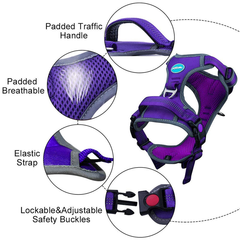 [Australia] - ThinkPet No Pull Harness Breathable Sport Harness with Handle - Reflective Padded Dog Safety Vest Adjustable Harness, Back/Front Clip for Easy Control L(chest 17 - 35 inch/neck 18 -26 inch) Purple 