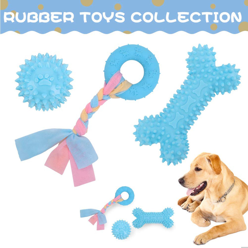 [Australia] - EXPAWLORER Dog Chew Toys Set - 5 Pack Puppy Plush Interactive Squeaky Teething Toys with Cotton Rope Blue 