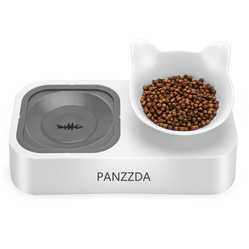 Panzzda Cat Bowls Double Elevated Tilted Cat Bowl for Food and Water Set No-Spill Kitten Dishes Kitty Bowl Raised with Stand No-Slip Dispenser for Indoor Cats & Small Dogs Pets Slow Water Feeder Gray - PawsPlanet Australia