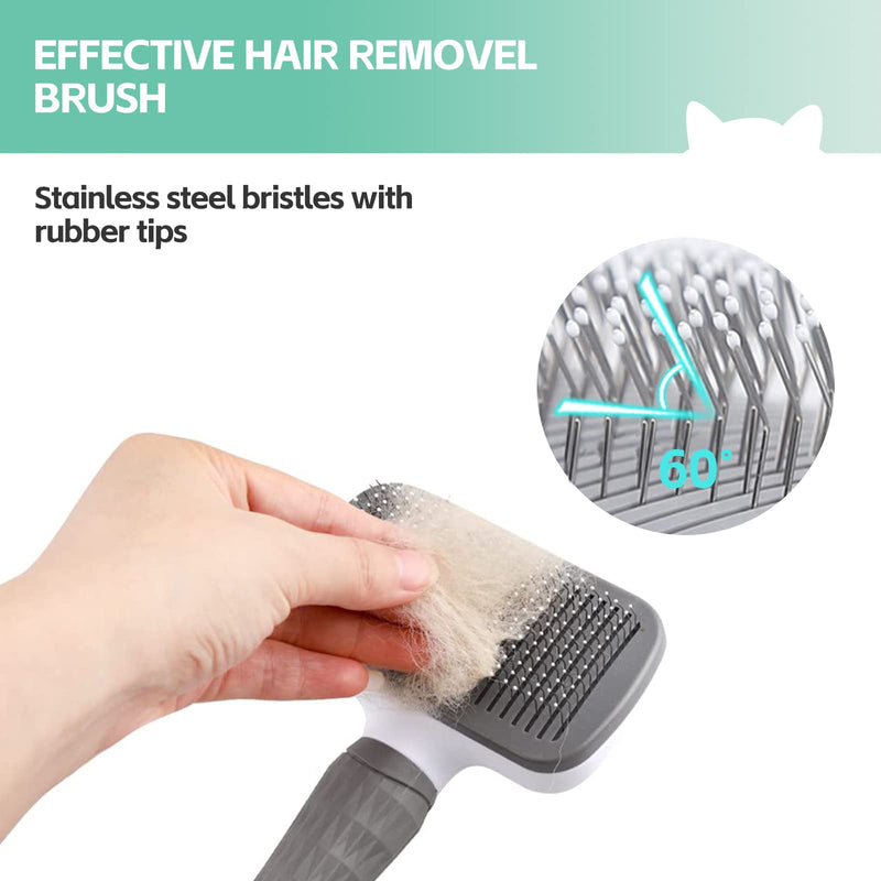 Alfresco Cat Brush & Dog Brush - Self-cleaning slicker brush for grooming and hair loss, perfect for long or short-haired cats and dogs, with one-touch cleaning function gray - PawsPlanet Australia