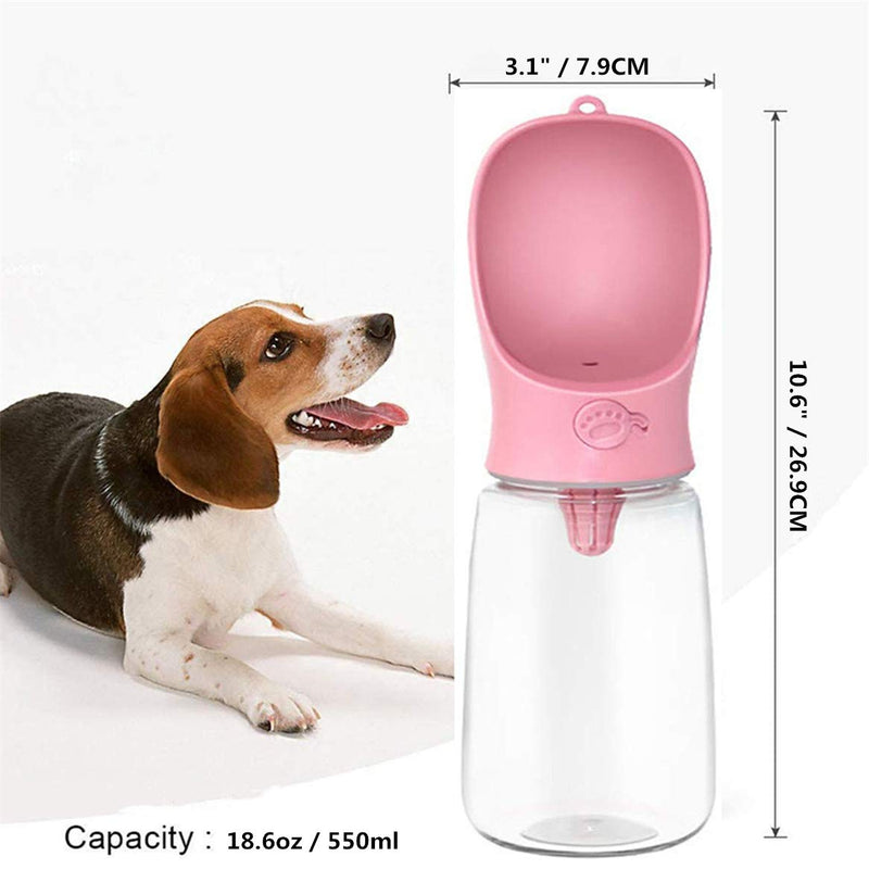 Dog Water Bottle for Walking Portable Pet Travel Water Bottles Dog Water Dispenser Leak Proof Lightweight Puppy Drink Cup BPA Free (550ml/18.6oz, Pink) 550ml/18.6oz - PawsPlanet Australia