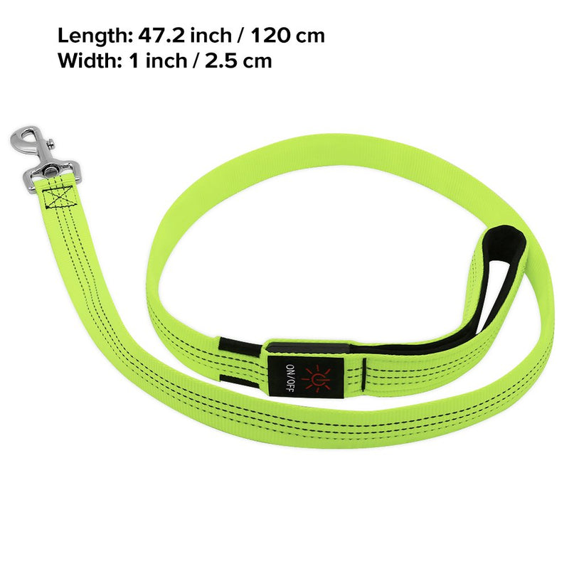 [Australia] - BSEEN LED Dog Leash - USB Rechargeable 47.2 inch 120 cm Reflective Night Safety Pet Leash LED Strip to Keep You and Your Dog Safe Neon Green 