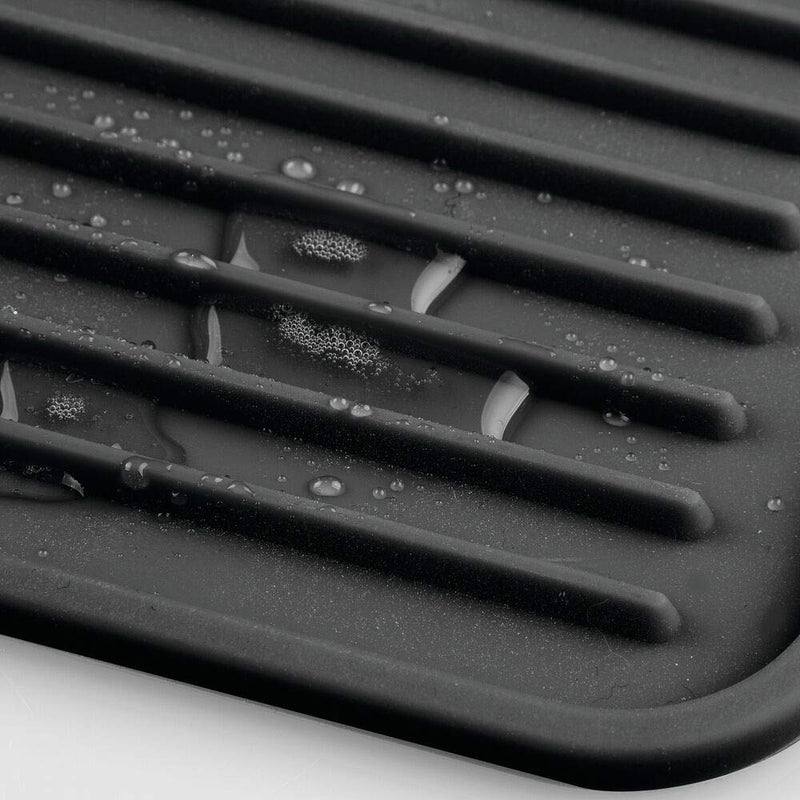 mDesign Silicone Pet Food Mat - Medium Quick Drying Dog and Cat Food Mat Protects from Spilling - Pet Feeding Mat - Dishwasher Safe - Black 30.5 x 30.5 cm - PawsPlanet Australia