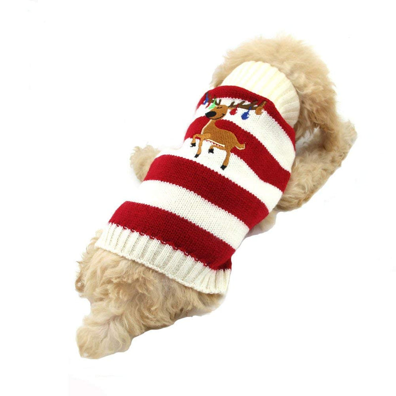 Delifur Dog Christmas Reindeer Sweater Pet Winter Elk Bells Sweaters for Small Dog and Cat M Red - PawsPlanet Australia