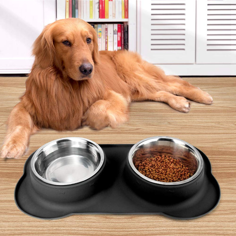 Large Dog Bowl, 2 x1500 ml Stainless Steel Dog Bowl with Non-Spill Non-Slip Silicone Tray Mat ，for Cats Bowl Puppy Small Medium Dogs Food and Water Feeding XL 2×1500 ml - PawsPlanet Australia