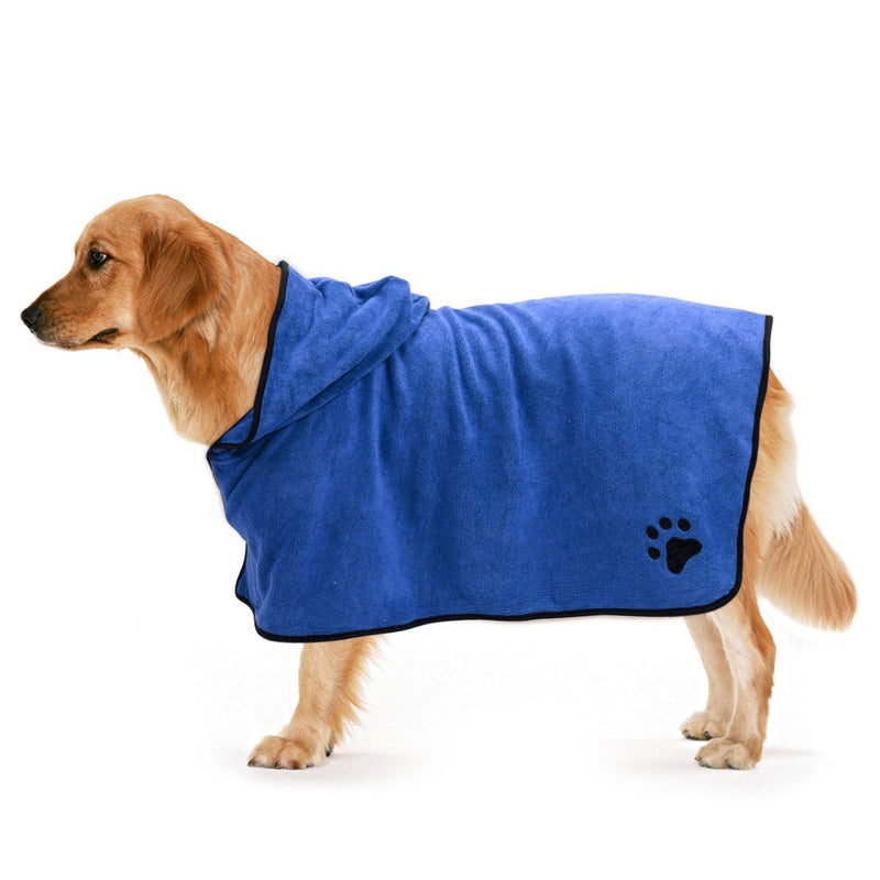 Zellar Dog Bathrobe Towel with Adjustable Strap Hood, Microfibre Fast Drying Super Absorbent Pet Dog Cat Bath Robe Towel for Drying Coats, Large, Blue L - PawsPlanet Australia