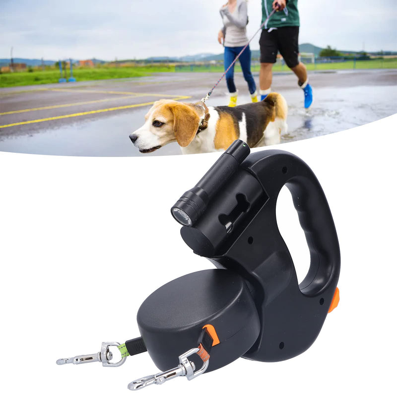 Nimoa Dog Leash, Automatic Dog Leash Retractable Double Dog Leash Dog Lead Pet Leash 1 Tow Rope 2 Retractable Double Dog Leash with Flashlight and Bag Dispenser - PawsPlanet Australia