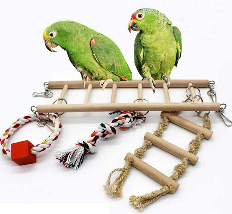 Acidea Bird Swing Toy Parrrot Ladder Rope Natural Wood Cage Toys For Small Parakeets, Finches Budgie, Macaws Parrots and Love - PawsPlanet Australia
