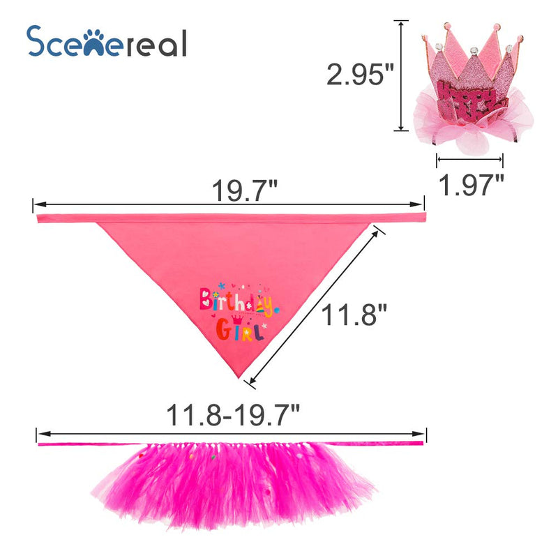 [Australia] - SCENEREAL Dog Birthday Bandana Girl - Birthday Party Supplies -Tutu Skirt Hat Scarf Set for Pet Puppy Cat Girl,Pink Outfit for Birthday Party Crown&Scarf&Skirt 