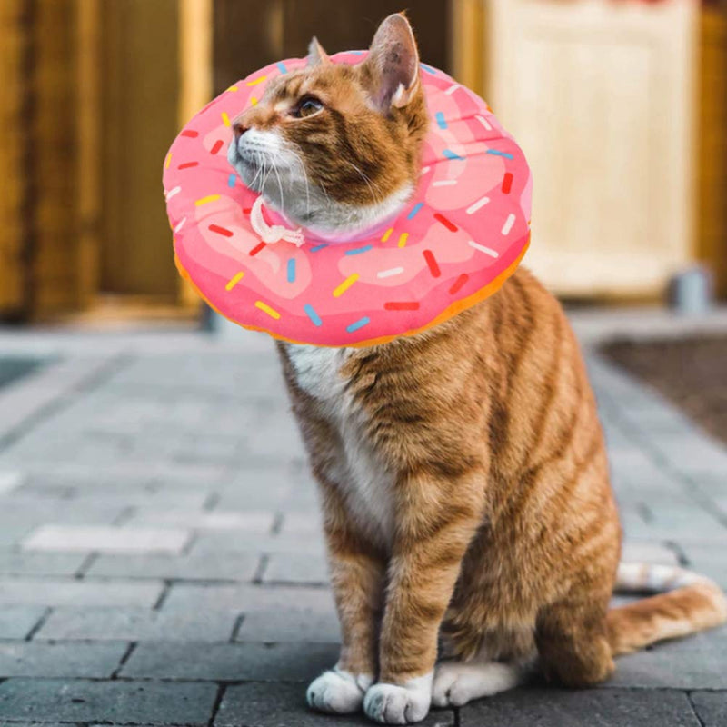 Xinzistar Cat Cone Collar Recovery Collar Pet Kitten Soft Protective Neck Collar After Surgery Adjustable Healing Elizabeth Collar Comfy Cotton Cone(Pink Donut) - PawsPlanet Australia