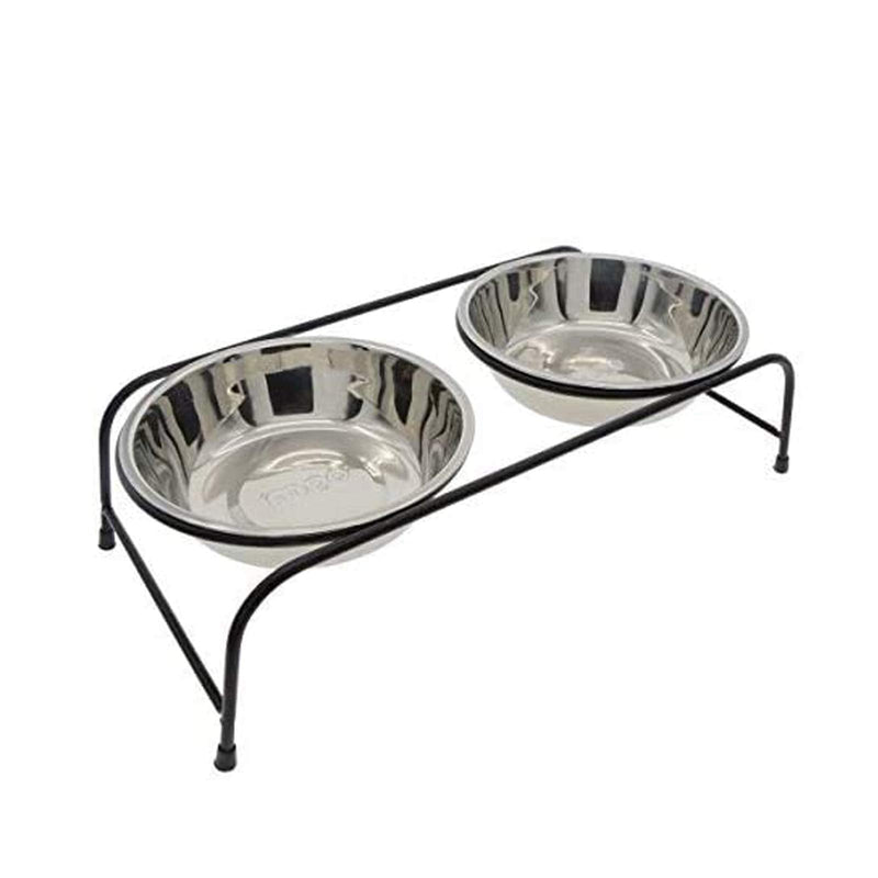 Saim Double Removable Stainless Steel Pet Food Water Bowls with Iron Stand - Raised Dog Feeder - Cat Bowl - Puppy Bowl - Pet Feeder, 4.8-Inch Diameter, Medium - PawsPlanet Australia