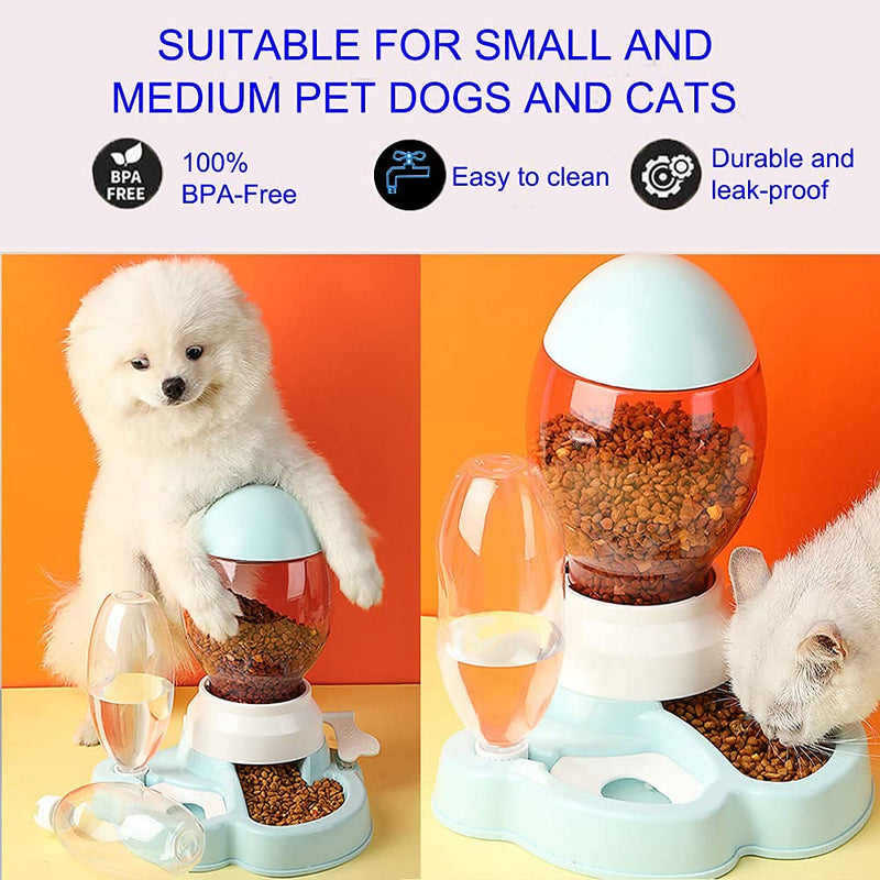 KTWEGOFU Automatic Cat Feeder and Water Dispenser，Auto Gravity Food Feeder & Non Spill Water Dispenser 2 in 1, Durable Plastic Pet Food Bowl for Small Medium Cats, Dogs blue - PawsPlanet Australia