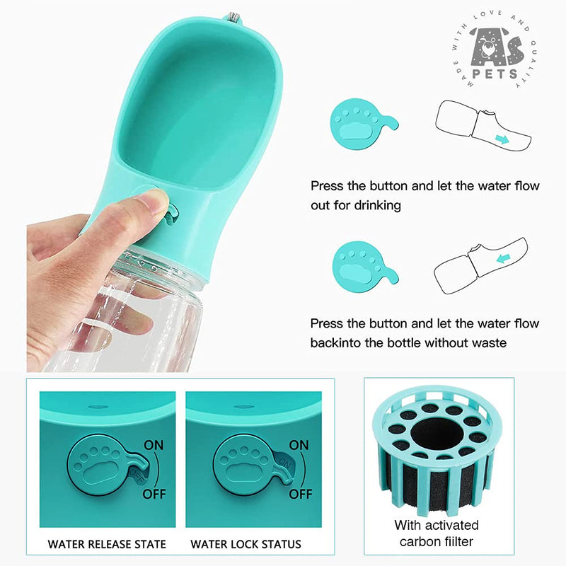 AS Pets Portable Dog Water Bottle 350ml, Pet Water Dispenser, Pets Water Bottle Suitable for Walking Drinking, Antibacterial Leak Proof Dog Travel Drink Bowl, Pet Outdoor Cup Dog Gift (350ml, Blue) - PawsPlanet Australia