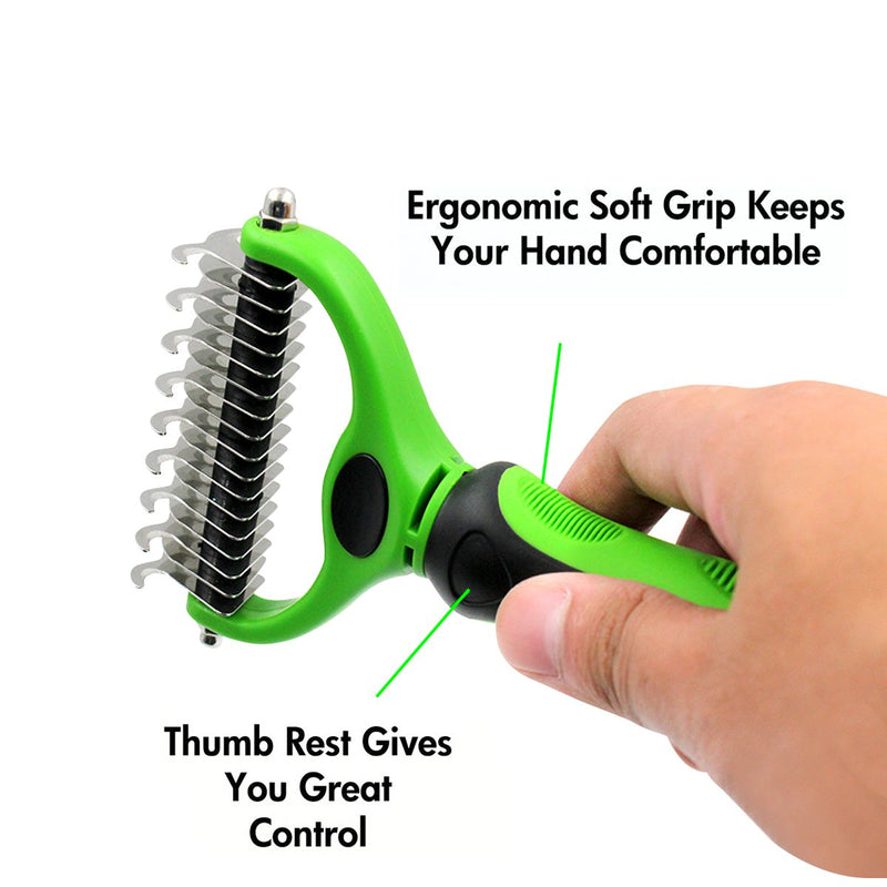 PETCUTE Pet Grooming Tool Double Side Fur Knot Cutter Rake Shedding Brush Comb Dog Cat Long Hair Metal Blade Tangles Removing Green - PawsPlanet Australia