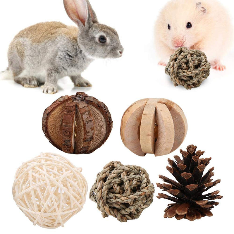 Hamster Chew Toys, 5Pcs Natural Pine Cone Rattan Ball Twine Ball Bell Ball Teeth Care Molar Toy for Chinchilla Guinea Pig Rabbits Ferret Gerbil Rats - PawsPlanet Australia