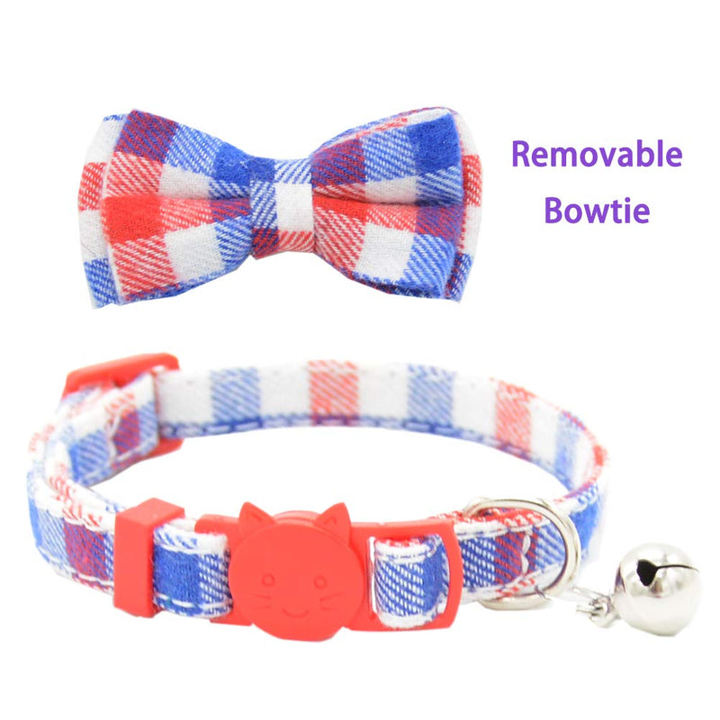 [Australia] - 2 PCS Breakaway Cat Collar with Bowtie and Bell, Safety Buckle Plaid Pattern for Kitten Puppy 