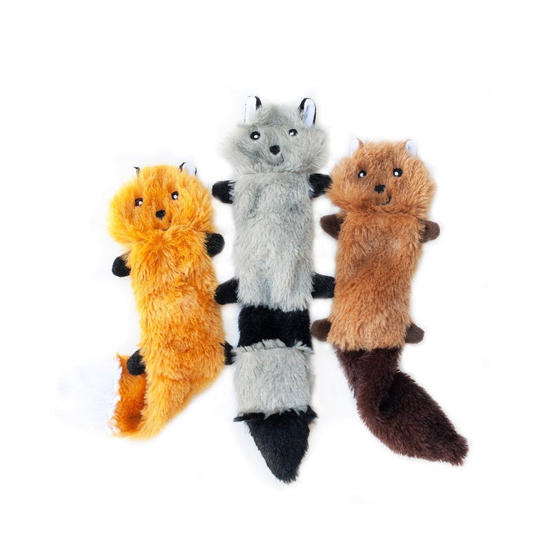 ZippyPaws - Skinny Peltz No Stuffing Squeaky Plush Dog Toy, Fox, Raccoon, and Squirrel 11 Inch (3 Pack) - PawsPlanet Australia