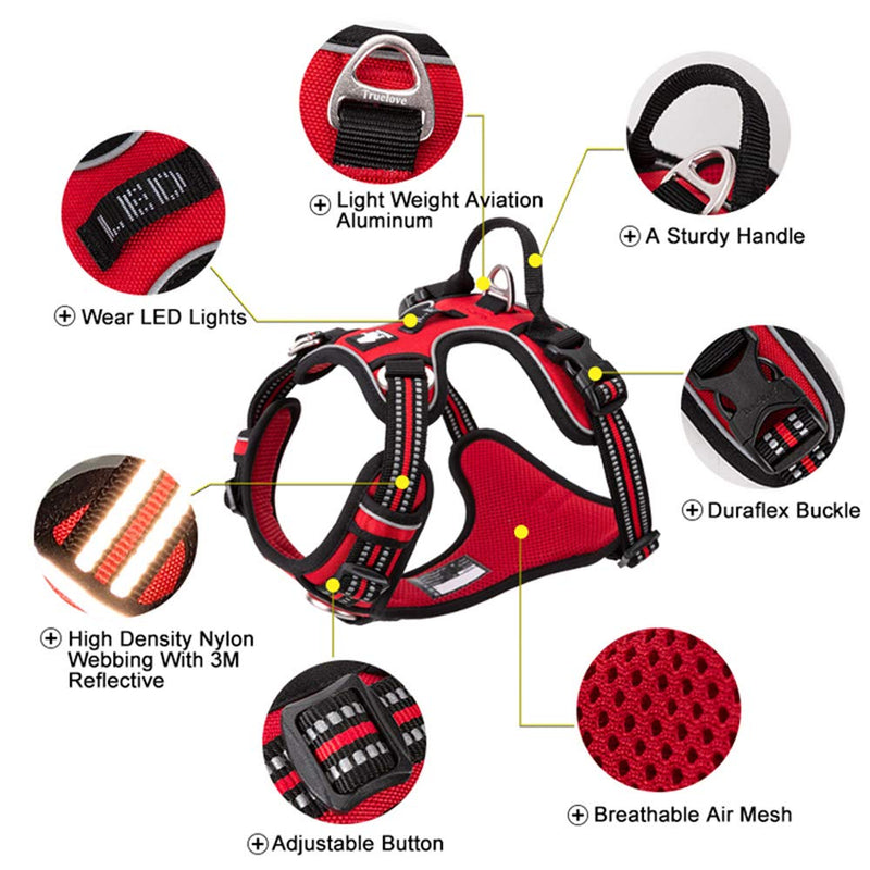 TRUE LOVE Dog Harness No Pull Adjustable Reflective Step-in Soft Nylon For Small Large Pet TLH56512(M, Red) M - PawsPlanet Australia