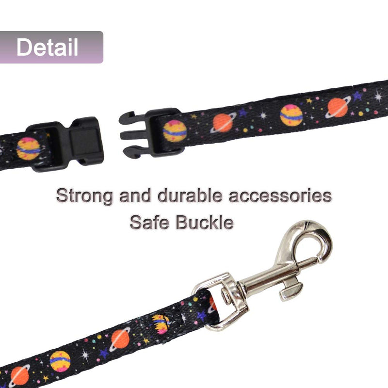 Cat Harness and Leash Set for Outdoor Walking Escape Proof Adjustable Soft Safety Strap with Galaxy Element Design Black Colorful Galaxy - PawsPlanet Australia