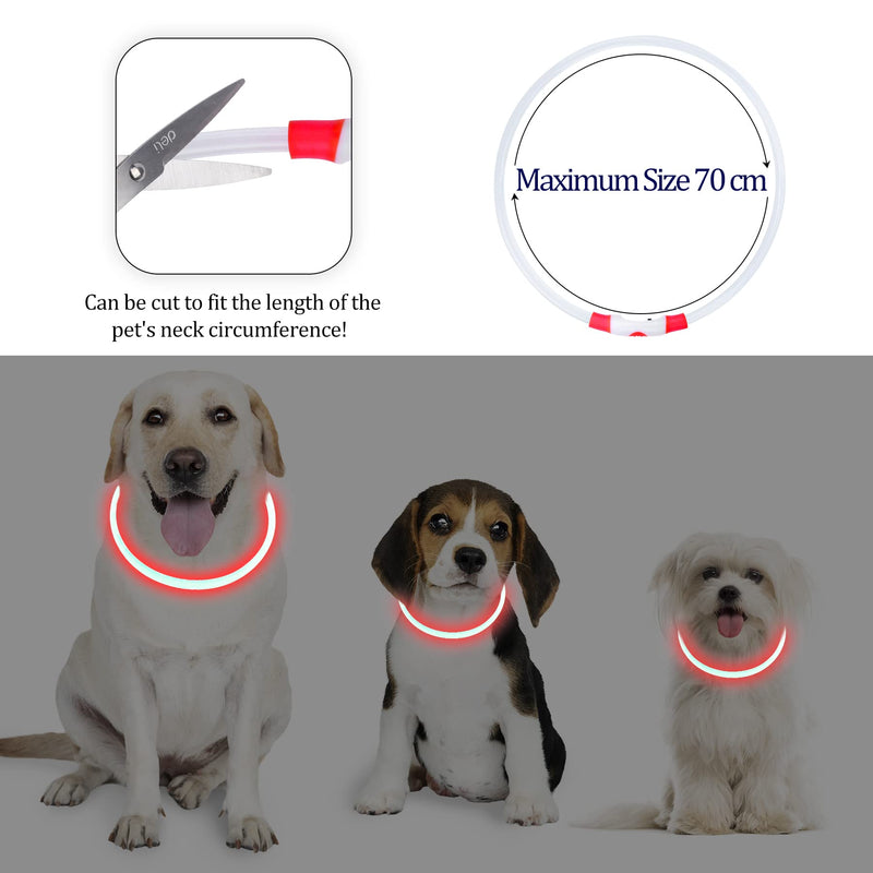 Coolzon LED light collar, rechargeable dog collar, waterproof dog collar, 3 modes, light band, dog collar, length adjustable, super bright collar, cat and dog, small, large, medium, red - PawsPlanet Australia