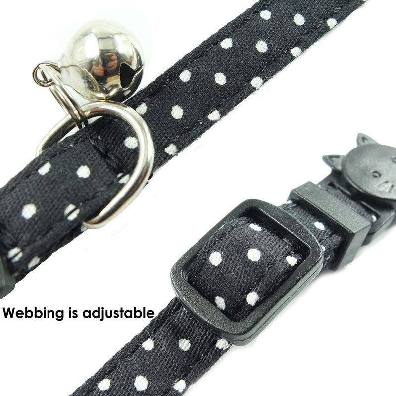 Cat Collar Breakaway with Bell and Bow Tie, Plaid Design Adjustable Safety Kitty Kitten Collars(6.8-10.8in) Black Dots - PawsPlanet Australia