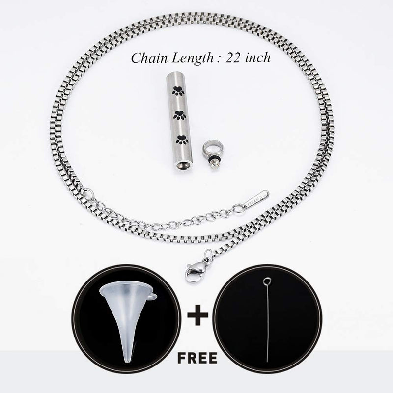 [Australia] - XSMZB Cylinder Tube Urn Necklace for Ashes Pet Paw Pendant Locket Stainless Steel Keepsake Memorial Cremation Jewelry for Men Women Silver-1 