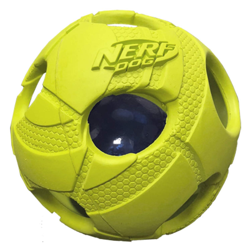 Nerf Dog Soccer Ball Dog Toy with Interactive LED, Lightweight, Durable and Water Resistant, 3.5 Inches, For Medium/Large Breeds, Two Pack, Green and Orange - PawsPlanet Australia