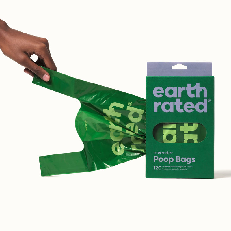Earth Rated dog waste bags, new look, with handles, easy to knot and guaranteed leak-proof, lavender scent, 120 handle bags lavender 120 pieces - PawsPlanet Australia