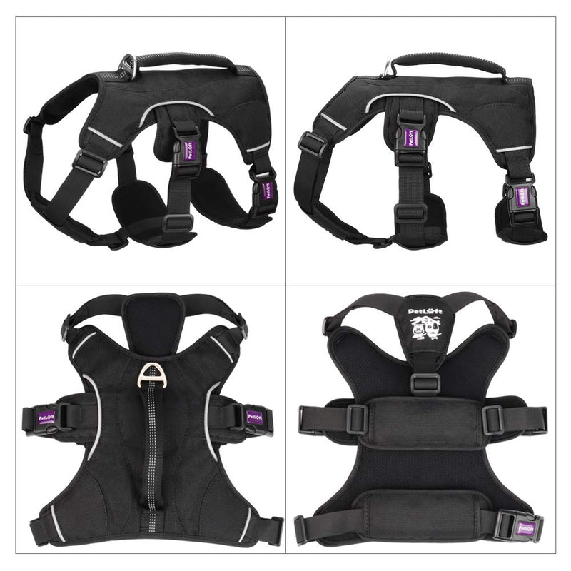 [Australia] - PETLOFT Big Dog Harness, Soft Texture Adjustable No Pull Dog Harness with Stainless-Steel Rings, Adjustable Outdoor Training for Dogs Reflective Vest Harness, Easy Control for Small Medium Large Dogs L Black 