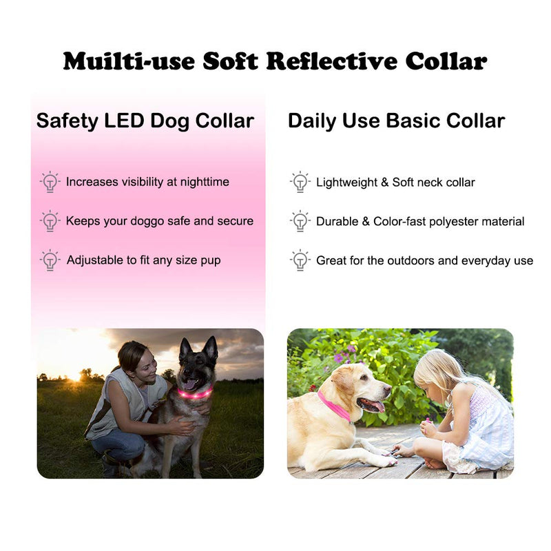 Flashing Dog Collar Rechargeable LED Luminous Dog Collars Waterproof Light Up Dog Collars Super Bright 3 Modes Adjustable for Small Medium Large Dogs, Pink-M M (38-50cm,2.5cm) - PawsPlanet Australia