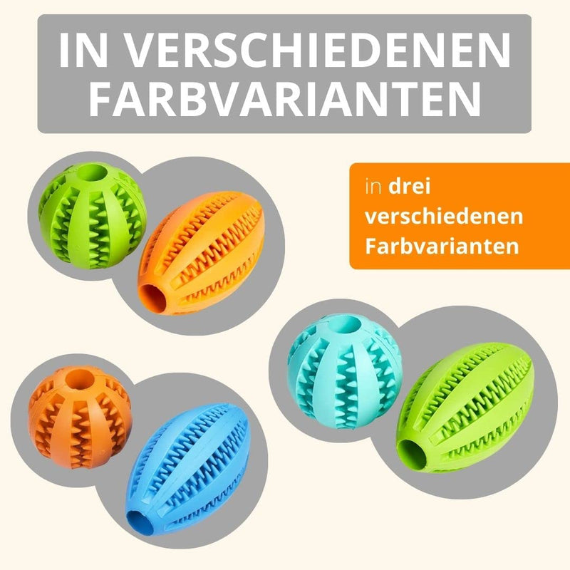 AMATHINGS dog toy set double pack snack ball and snack rugby - food toy dog for intelligent play - snack ball dog made of 100% natural rubber - treat toy for dogs ball in orange and egg in blue - PawsPlanet Australia