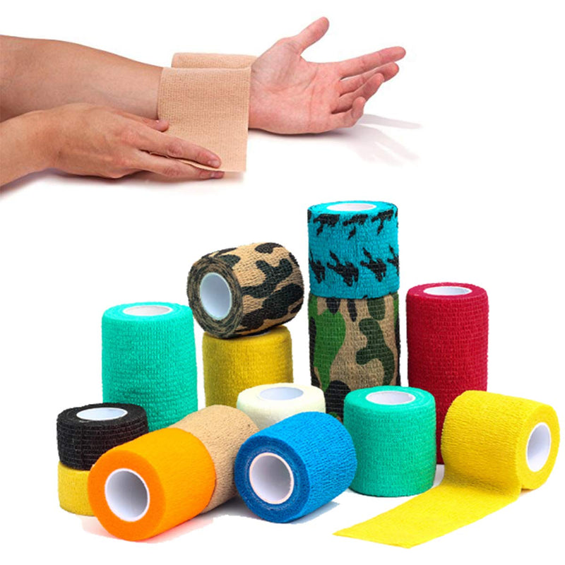 Mcree Non-Woven Self Adhesive Wrap Bandages, Strong Elastic Self Adherent Cohesive Tape Bandages Rolls (1.97 Inch, 12Pcs, Multi-colors) (12Pcs) - PawsPlanet Australia