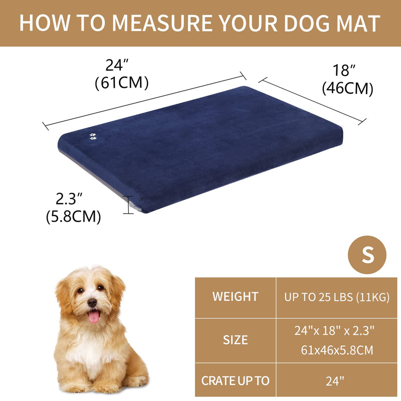 KROSER Double-Sided Dog Mat (Warm & Cool) 61X46X5.8CM, Machine Washable Dod Bed with Removable Cover and Waterproof Lining, Dog Crate Mat Suitable for Small Dogs and Cats Under 11 kg (25 lbs), Blue S(61x46CM) Darkblue - PawsPlanet Australia