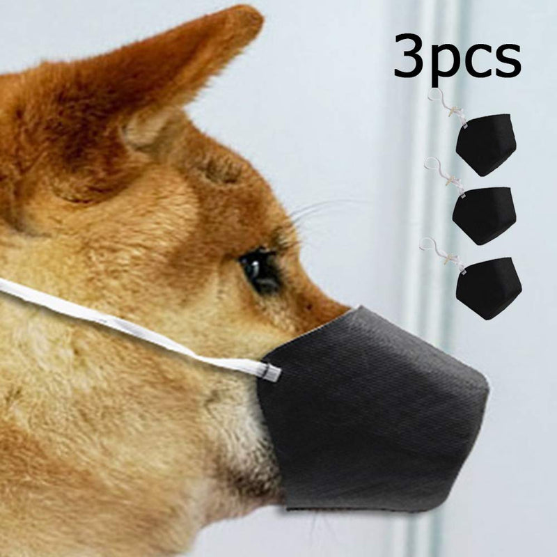 [Australia] - Linkinghome Dog Protective Muzzle, Adjustable Pet Respirator Muzzle Dog Face Mouth Muzzle Breathable Soft Cotton Mouth Muzzle, 3 Pcs S black 