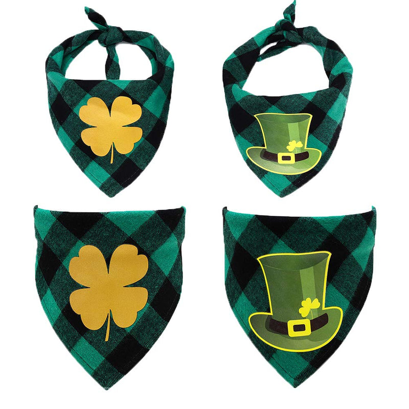 [Australia] - QBLEEV Pet Green Shamrock Bandanas for Dogs Cats，Pet Holiday Wear for Saint Patrick's Day，Classic Grid Kitten Triangle Scarf，Cotton Bib, Adjustable Puppy Neckwear for Party Photo Props, 2 Packs 