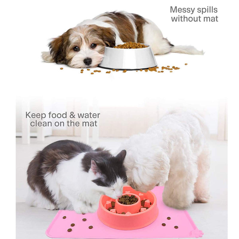 BundleMall 2 Pack Dog Food Mat, Silicone Dog Cat Bowl Mat, Non Slip Pet Feeding Mat,Waterproof Dog Placemat for Dog Cat(Small+Large) (pink) pink - PawsPlanet Australia