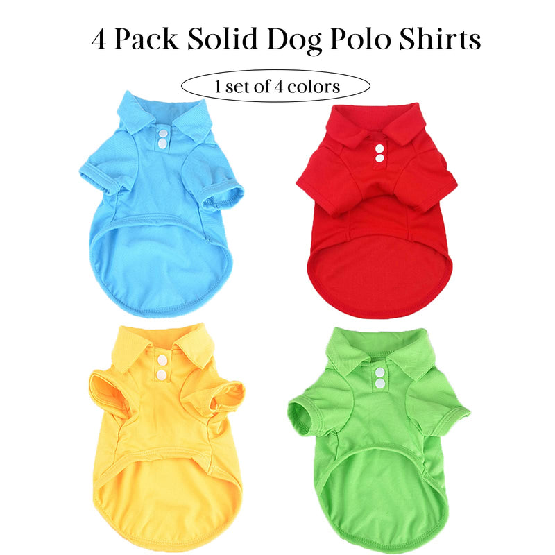 DOGGYZSTYLE 4 Pack Solid Dog Polo Tshirts Shirts Pet Puppy T-Shirt Clothes Outfit Apparel Coats Tops X-Small (Pack of 4) Red+Green+Yellow+Blue - PawsPlanet Australia